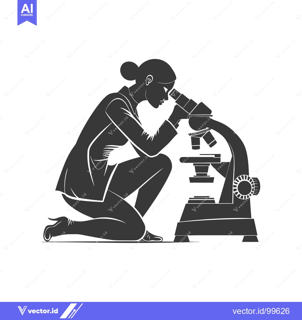 Premium Vector of Silhouette of a Woman Looking Through a Microscope