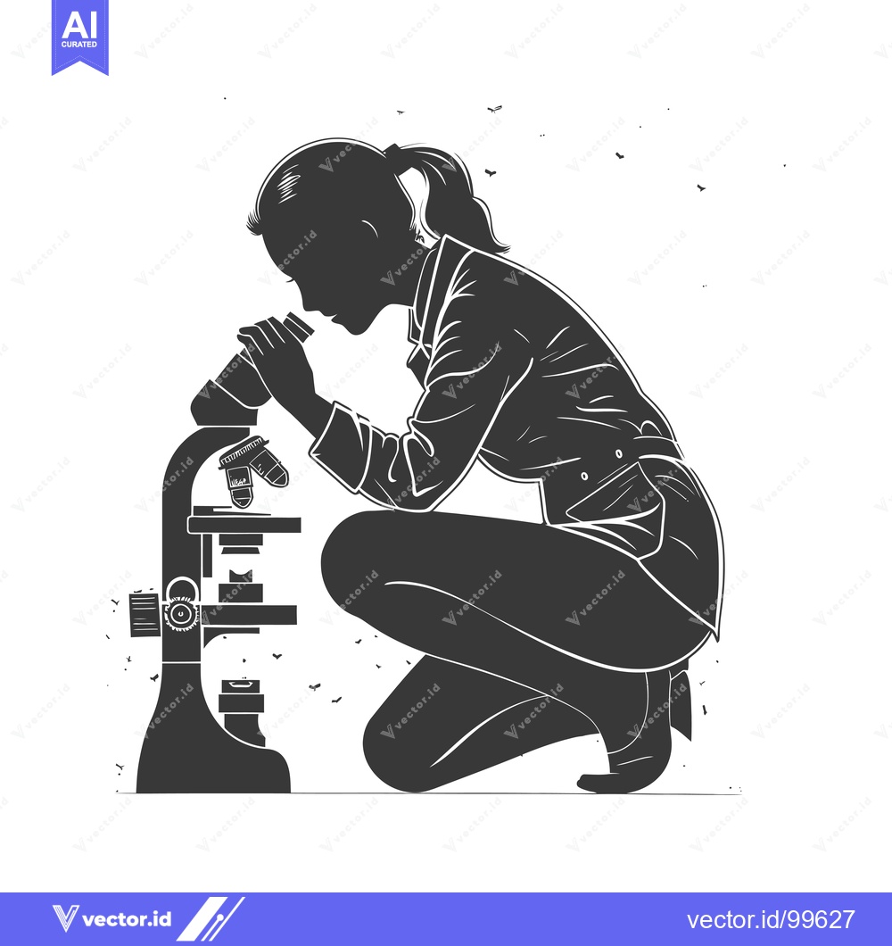 Premium Vector dari Silhouette of a Woman Looking Through a Microscope