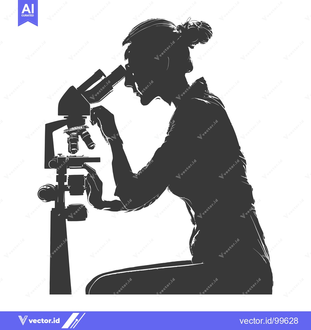 Premium Vector dari Silhouette of a Woman Looking Through a Microscope