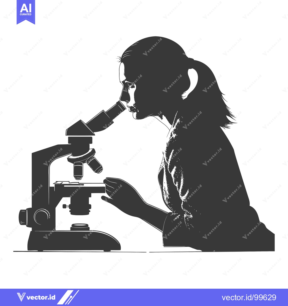 Premium Vector of Silhouette of a Woman Looking Through a Microscope