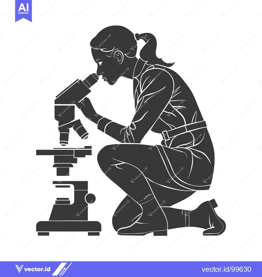 Premium Vector dari Silhouette of a Woman Looking Through a Microscope