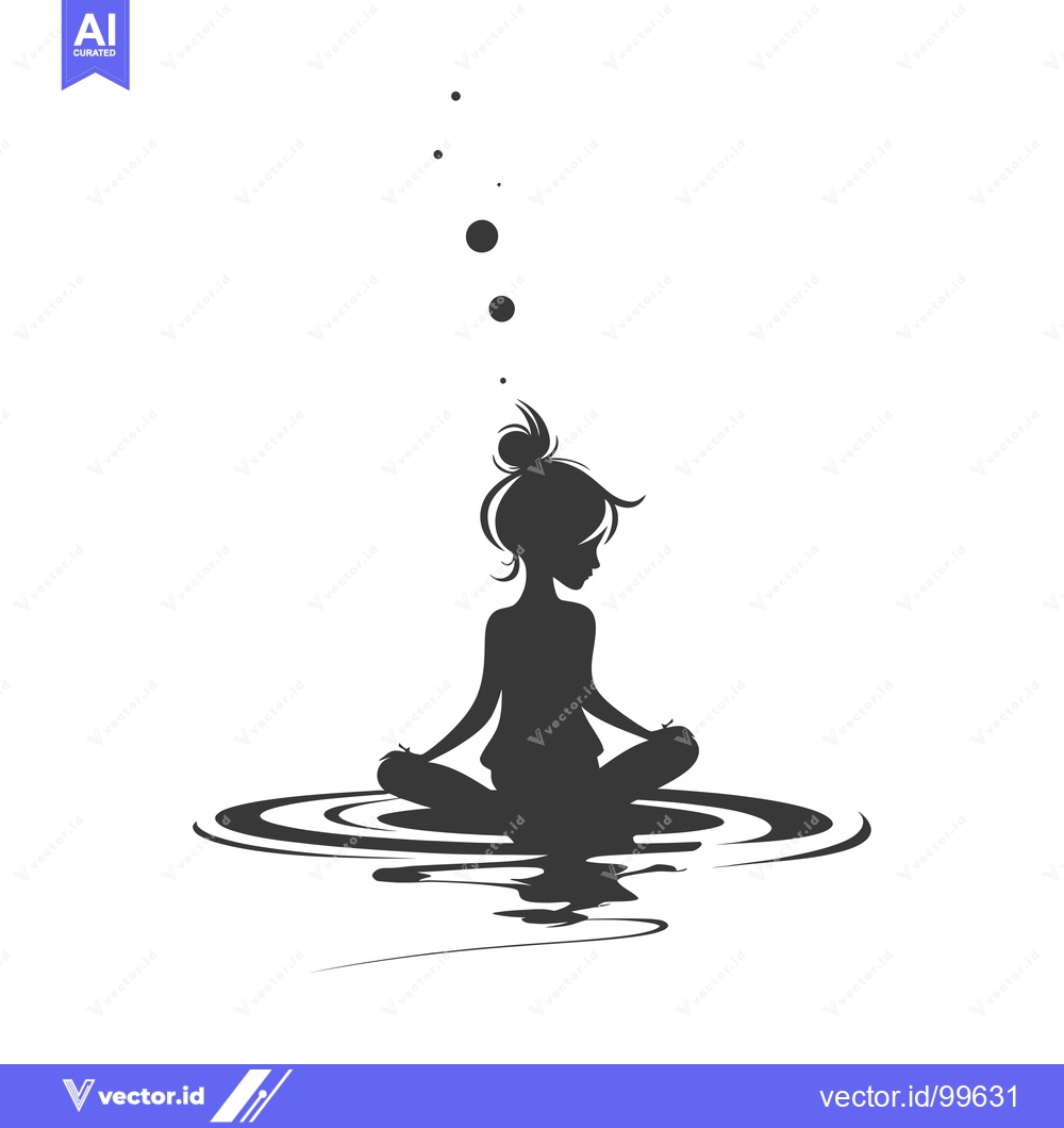 Premium Vector dari Silhouette of a Woman Meditating in Water with Bubbles Above