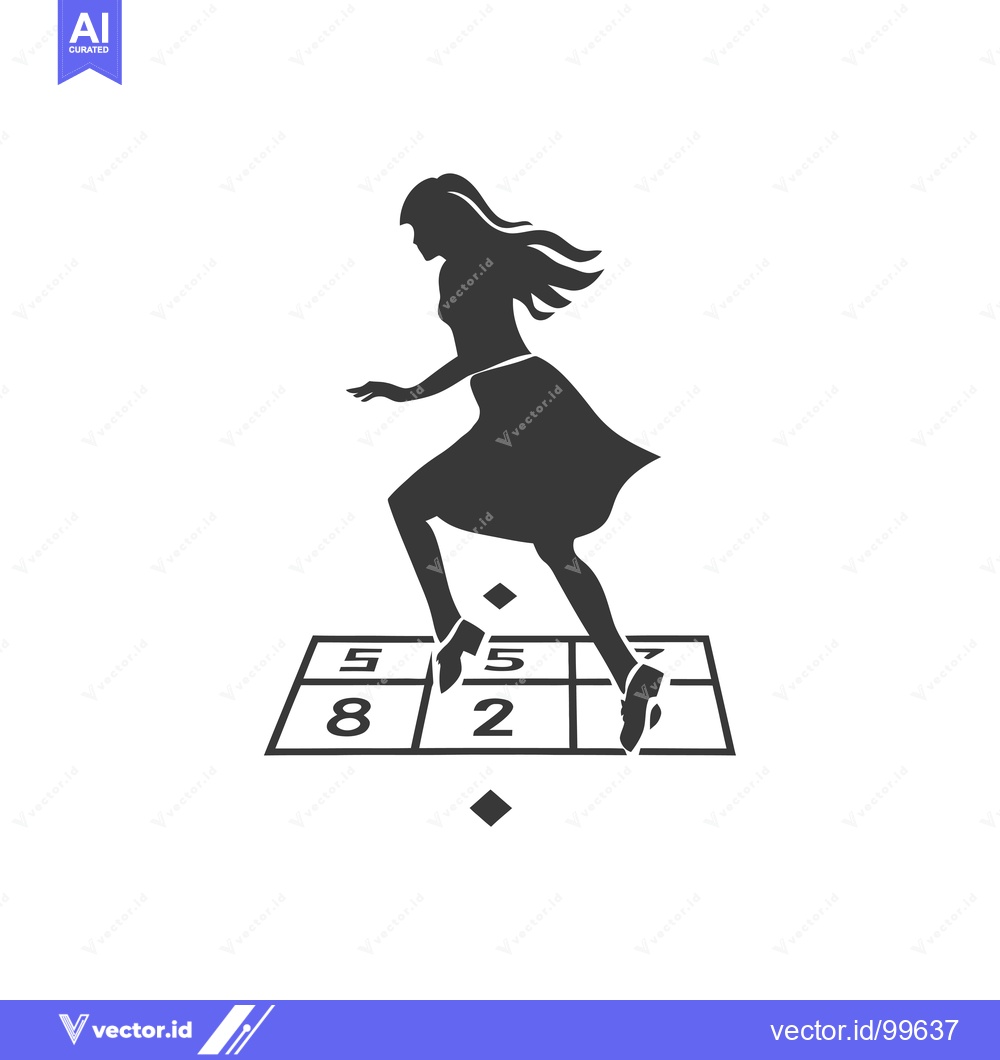 Premium Vector dari Silhouette of a Woman Playing Hopscotch