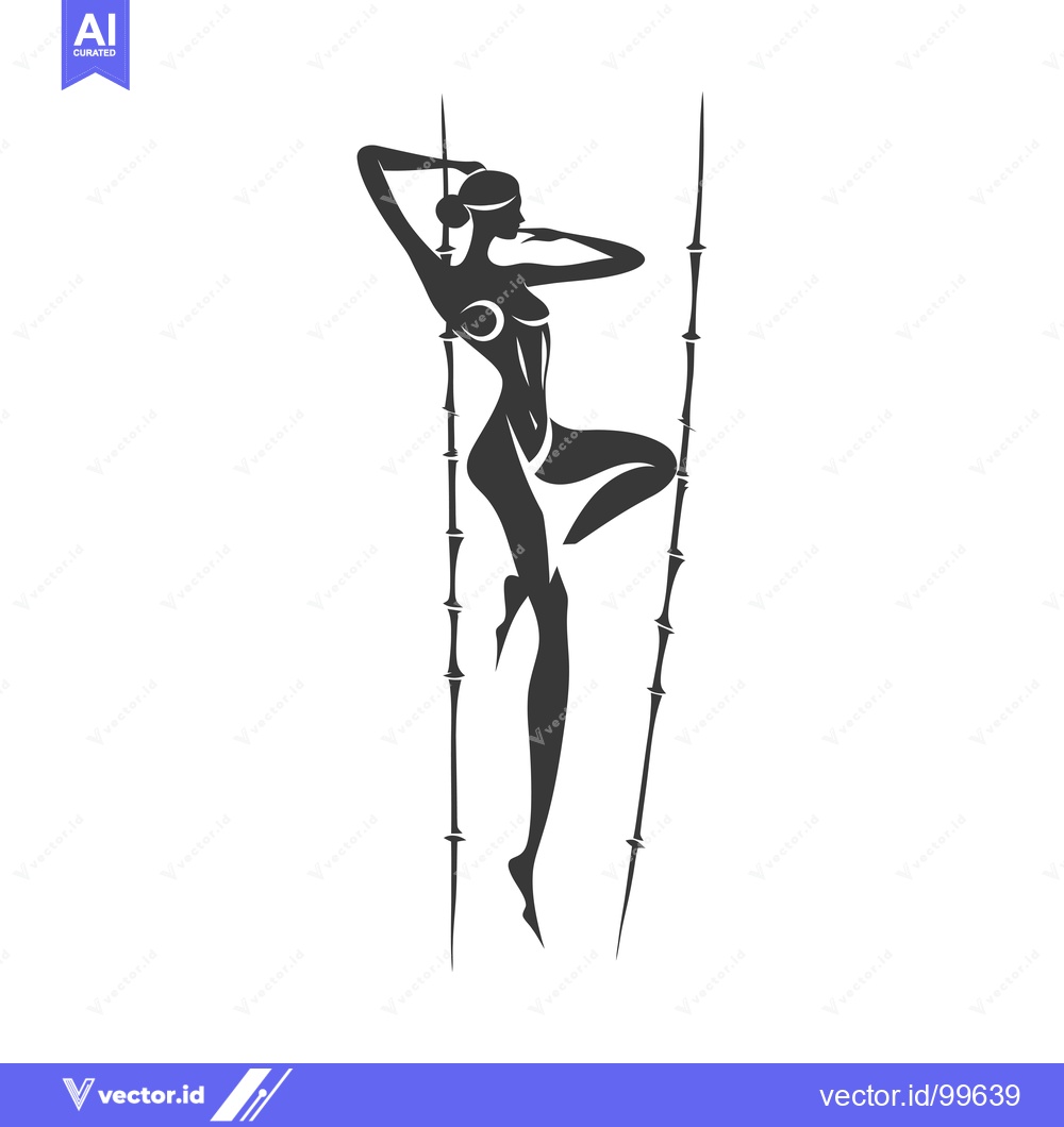 Premium Vector dari Silhouette of a Woman Posing with Two Bamboo Sticks
