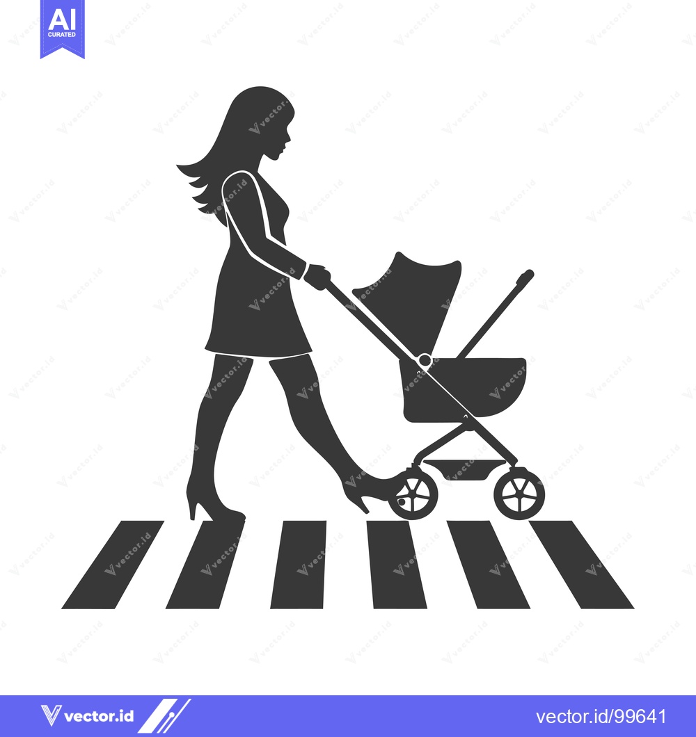 Premium Vector dari Silhouette of a Woman Pushing a Baby Stroller Across a Crosswalk