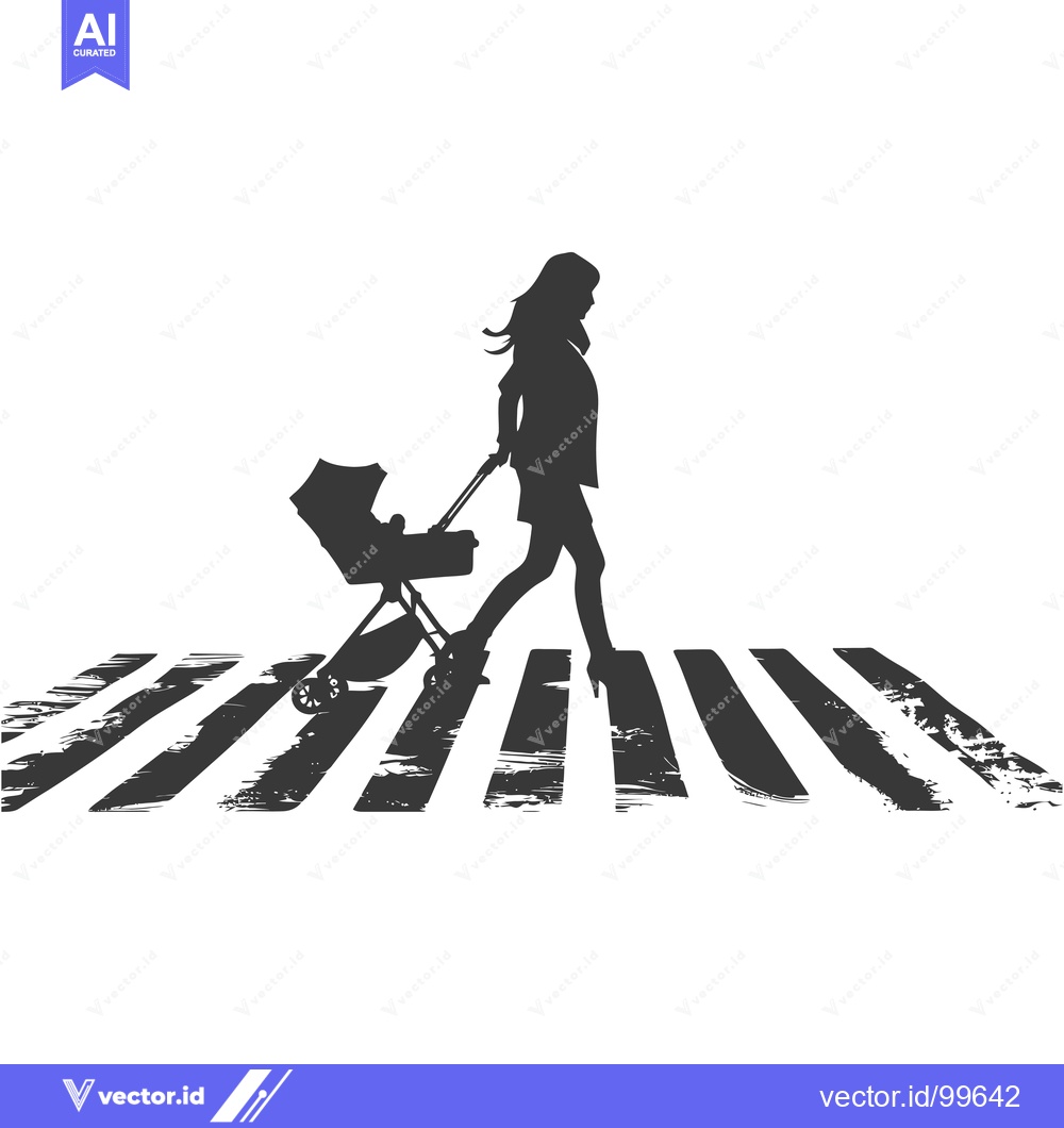 Premium Vector of Silhouette of a Woman Pushing a Baby Stroller Across a Crosswalk