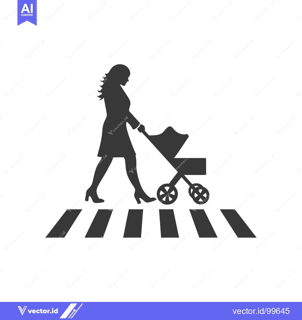 Premium Vector dari Silhouette of a Woman Pushing a Stroller Across a Crosswalk