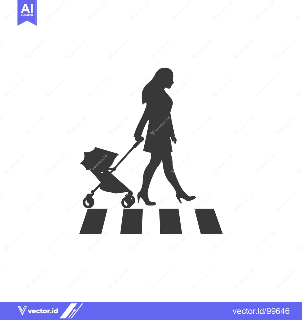 Premium Vector of Silhouette of a Woman Pushing a Stroller Across a Crosswalk