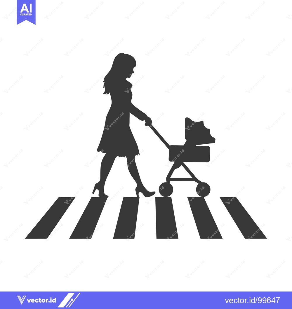 Premium Vector dari Silhouette of a Woman Pushing a Stroller Across a Crosswalk