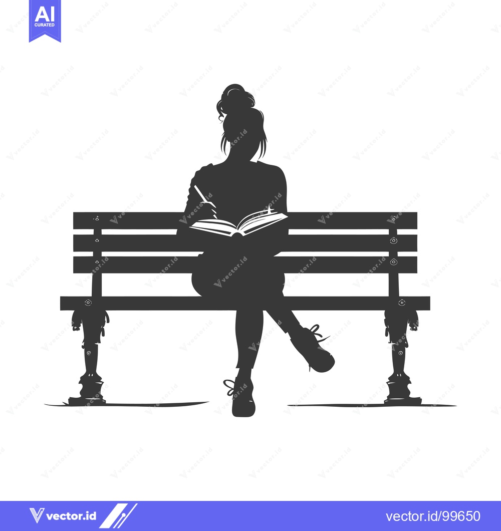 Premium Vector dari Silhouette of a Woman Reading a Book on a Bench