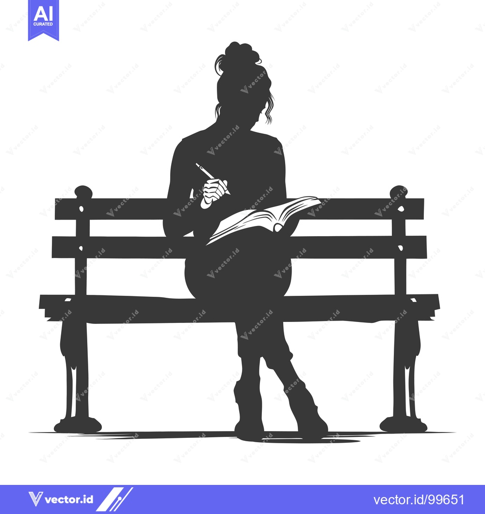 Premium Vector dari Silhouette of a woman reading a book on a bench