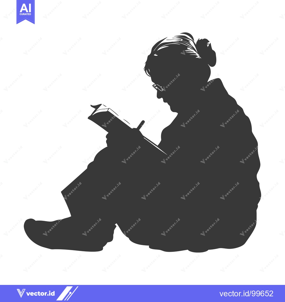 Premium Vector of Silhouette of a Woman Reading a Book While Seated