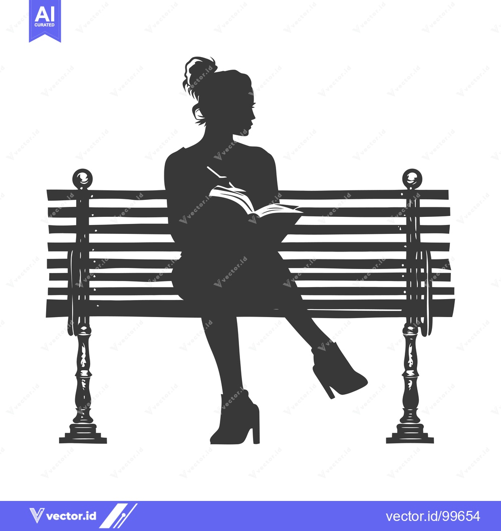 Premium Vector dari Silhouette of a Woman Reading on a Bench