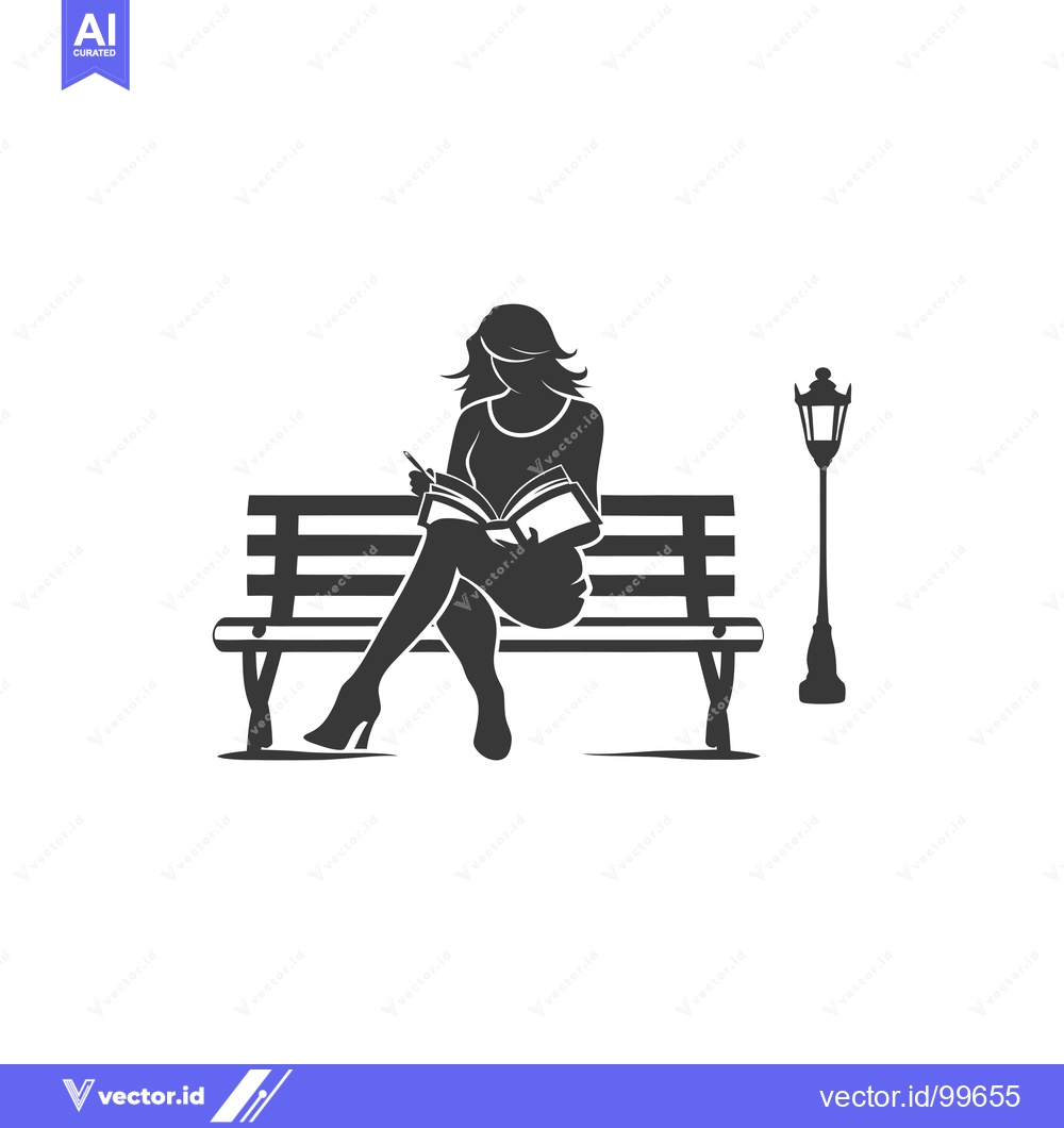Premium Vector of Silhouette of a Woman Reading on a Bench Under a Street Lamp