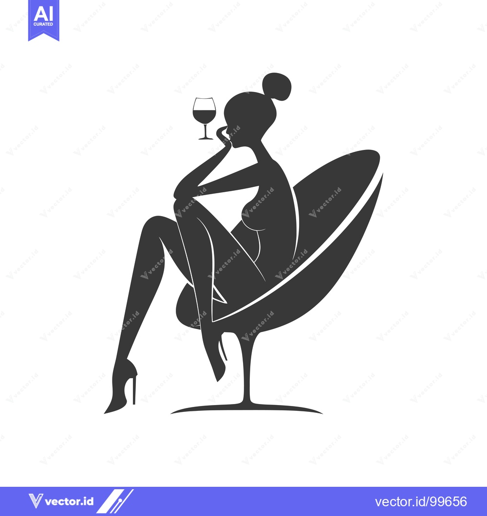 Premium Vector of Silhouette of a Woman Relaxing in a Chair with Wine