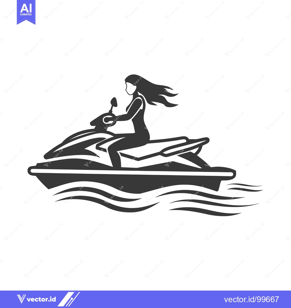 Premium Vector dari Silhouette of a Woman Riding a Jet Ski on the Water