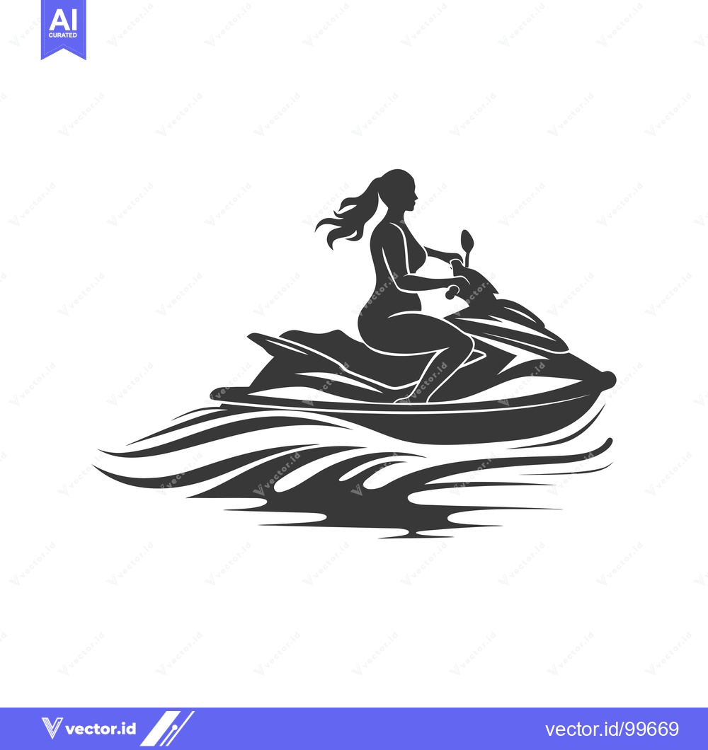 Premium Vector of Silhouette of a woman riding a jet ski on waves