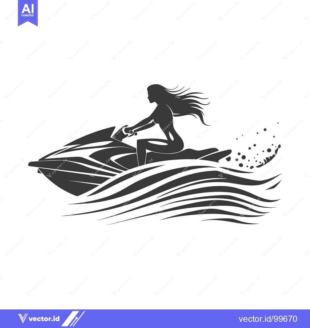 Premium Vector dari Silhouette of a Woman Riding a Jet Ski on Waves