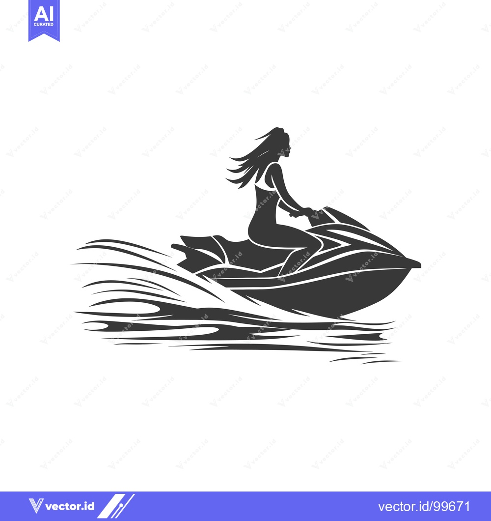 Premium Vector dari Silhouette of a woman riding a jet ski over waves