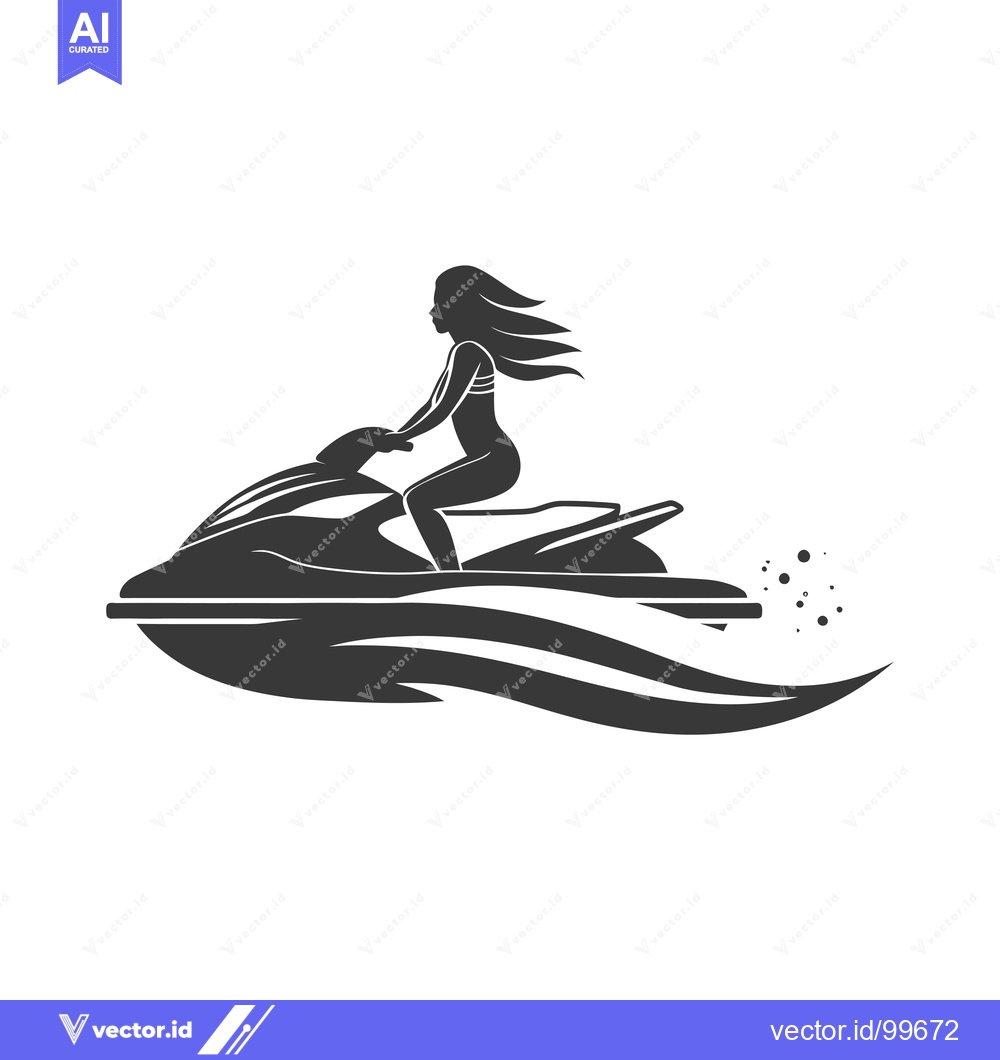 Premium Vector dari Silhouette of a Woman Riding a Jet Ski with Wavy Water