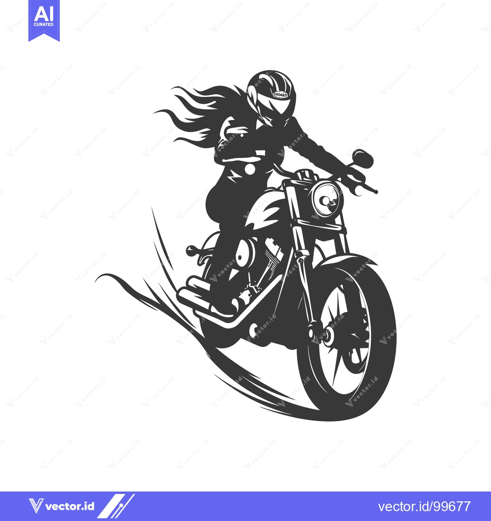Premium Vector of Silhouette of a Woman Riding a Motorcycle with Hair Flowing in the Win
