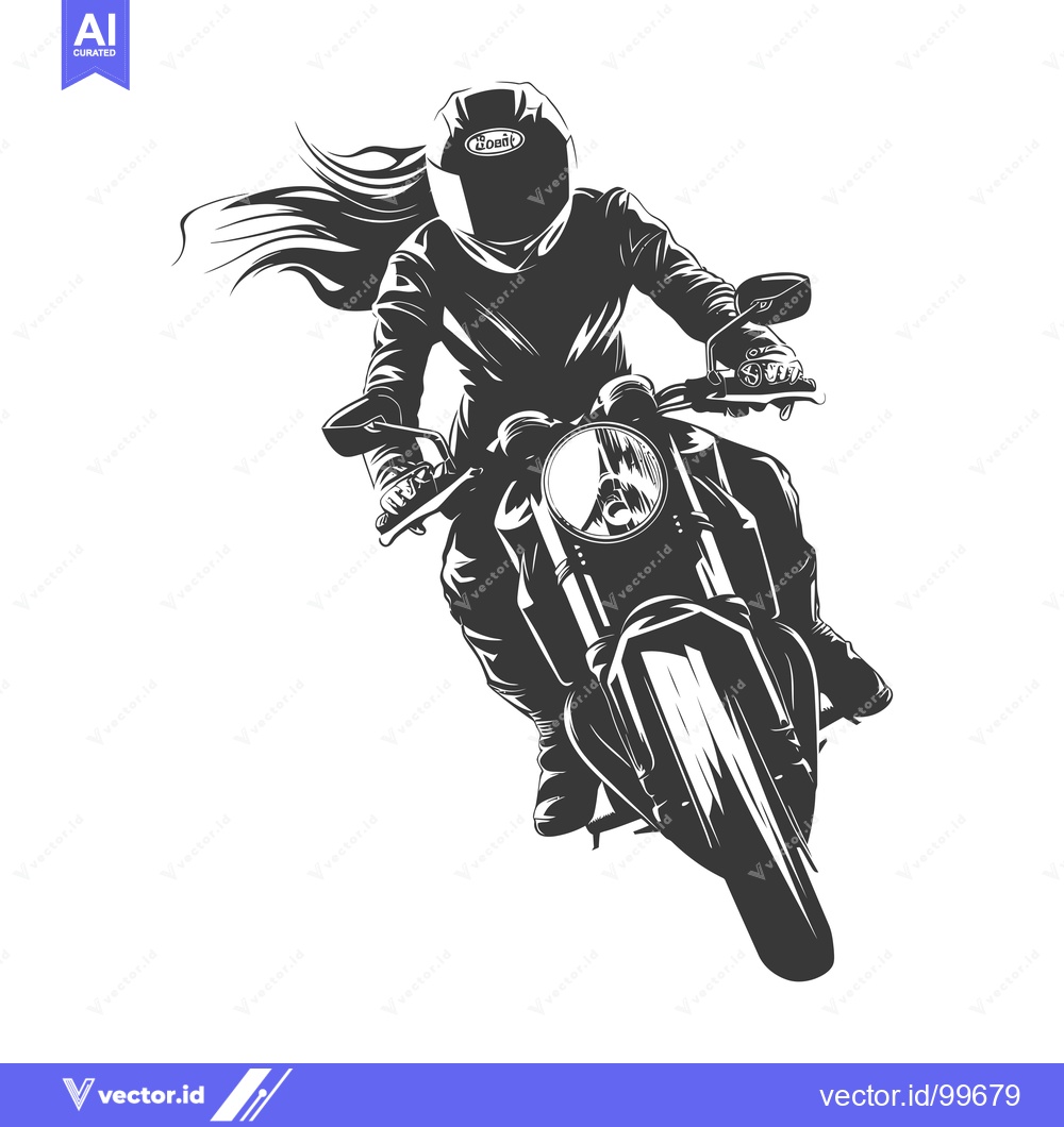 Premium Vector dari Silhouette of a Woman Riding a Motorcycle with Waving Hair