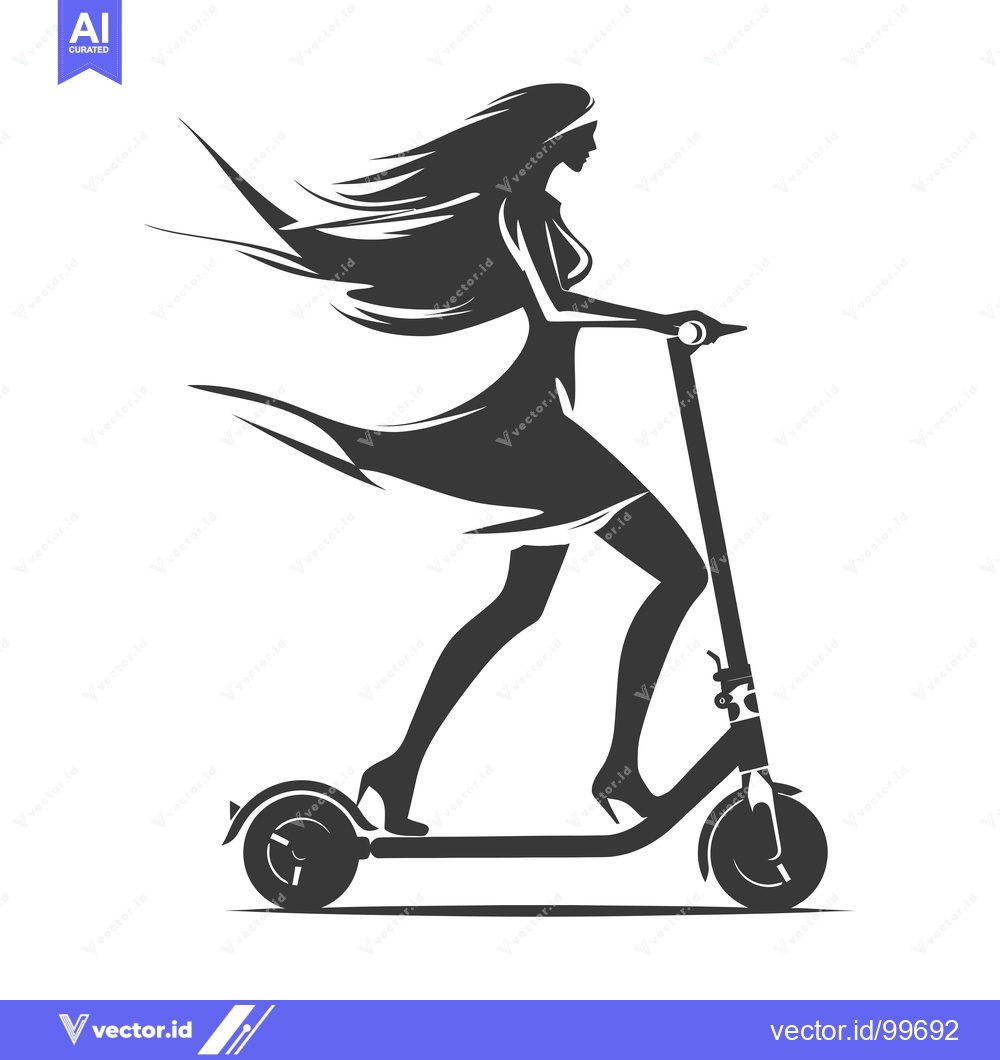 Premium Vector of Silhouette of a Woman Riding an Electric Scooter