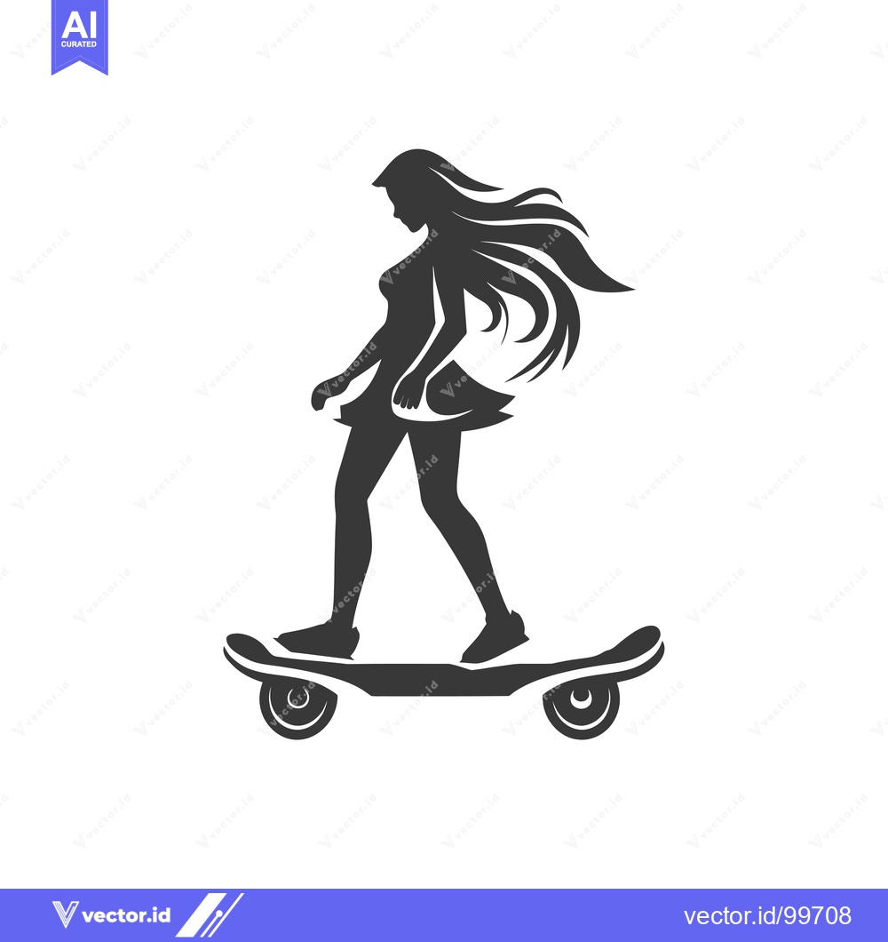 Premium Vector of Silhouette of a Woman Riding a Skateboard