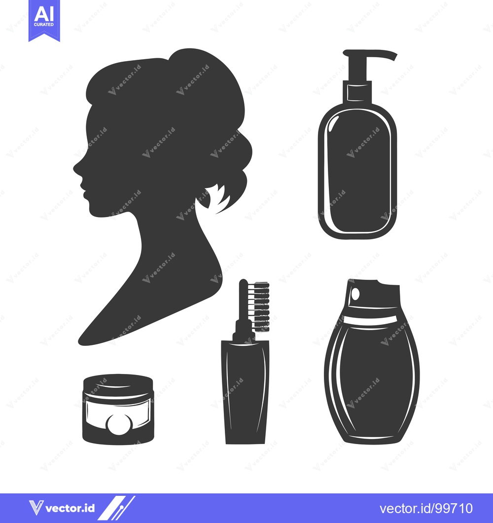 Premium Vector dari Silhouette of a Woman's Face with Various Beauty Products