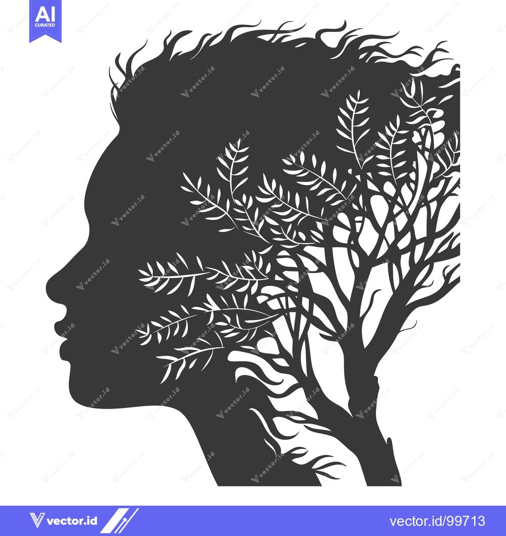 Premium Vector dari Silhouette of a woman's head with a tree growing inside
