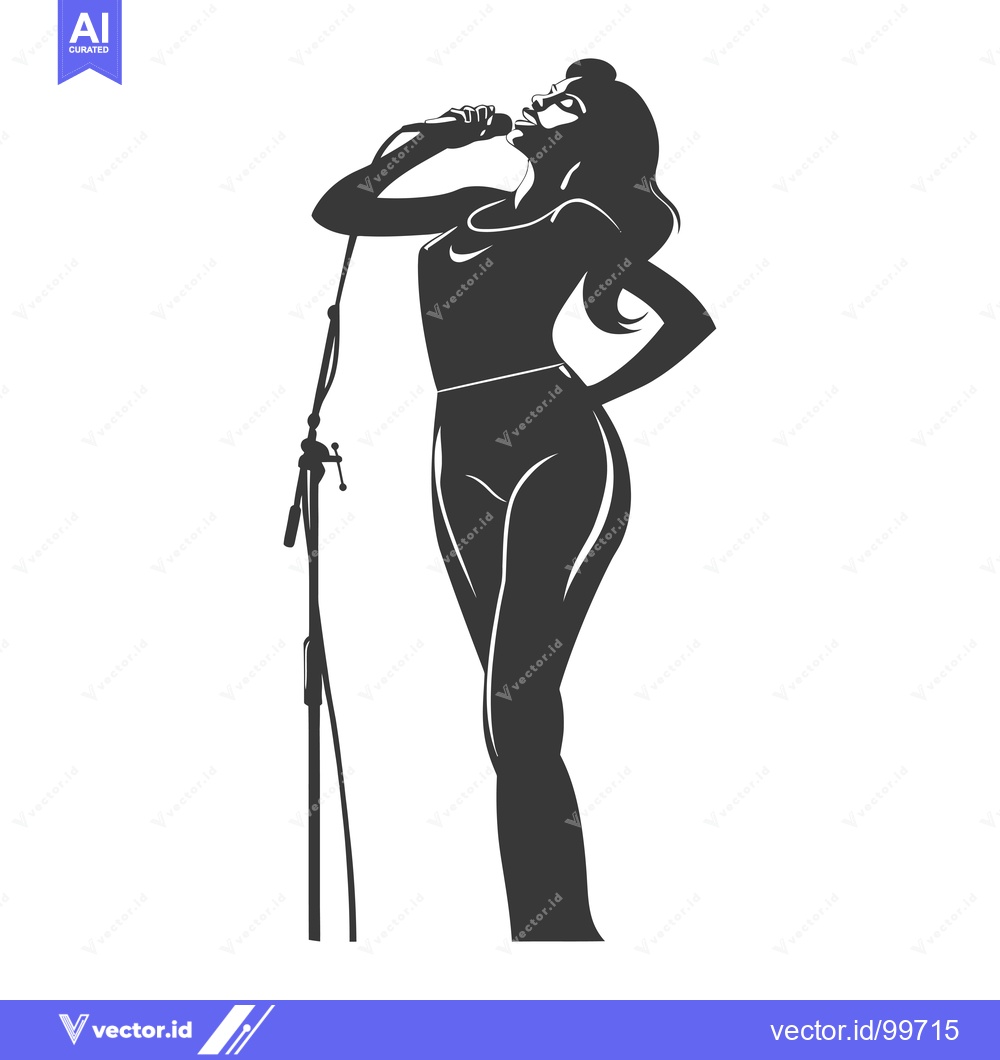 Premium Vector dari Silhouette of a Woman Singing into a Microphone