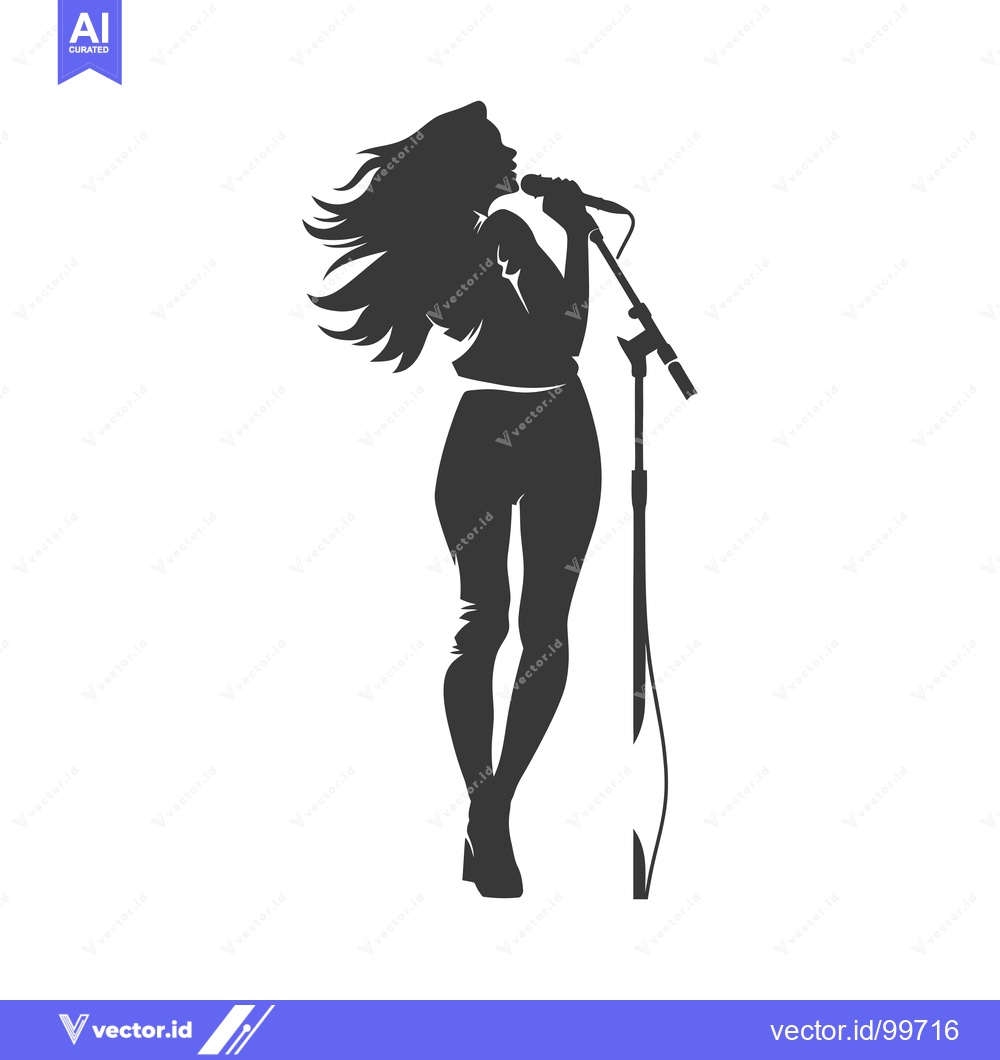 Premium Vector dari Silhouette of a Woman Singing into a Microphone