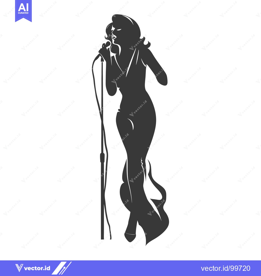 Premium Vector of Silhouette of a woman singing with a microphone