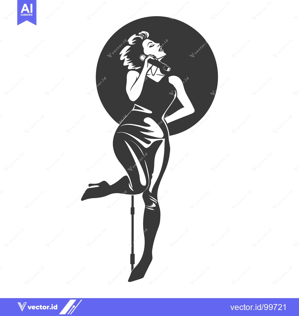 Premium Vector dari Silhouette of a Woman Singing with a Microphone