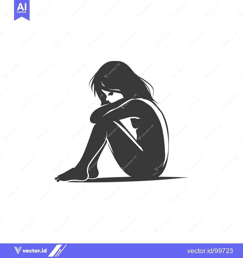 Premium Vector dari Silhouette of a Woman Sitting Alone with Her Head Down