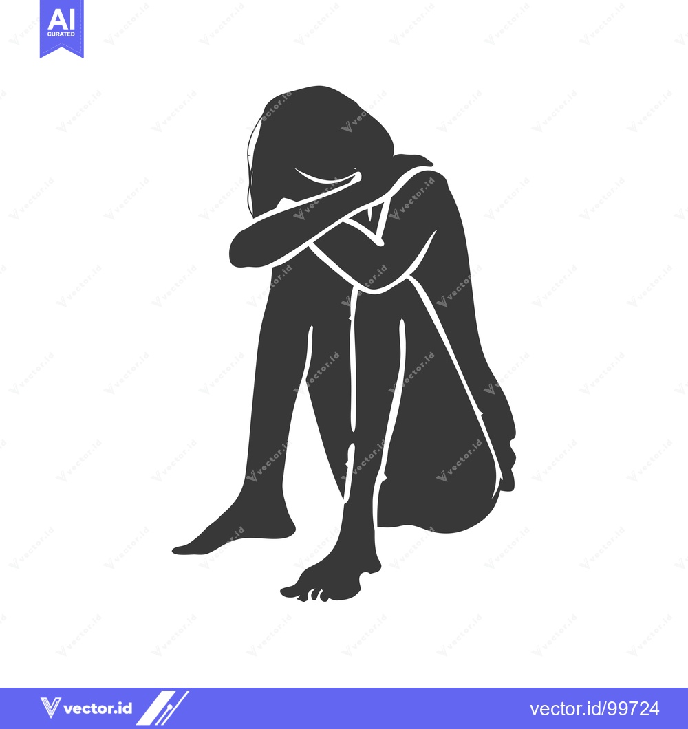 Premium Vector dari Silhouette of a woman sitting alone, with her head in her hands
