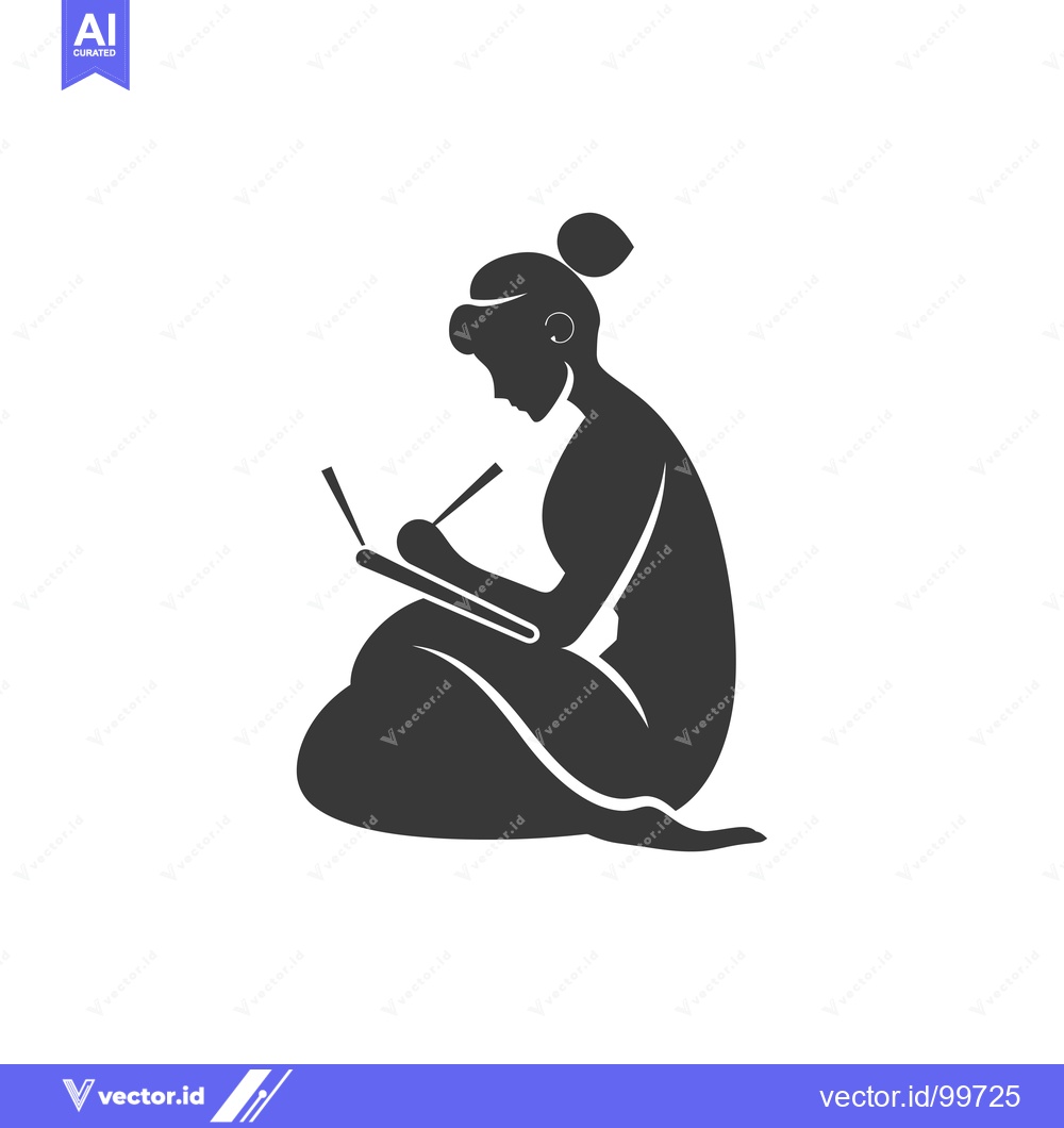 Premium Vector of Silhouette of a Woman Sitting and Drawing