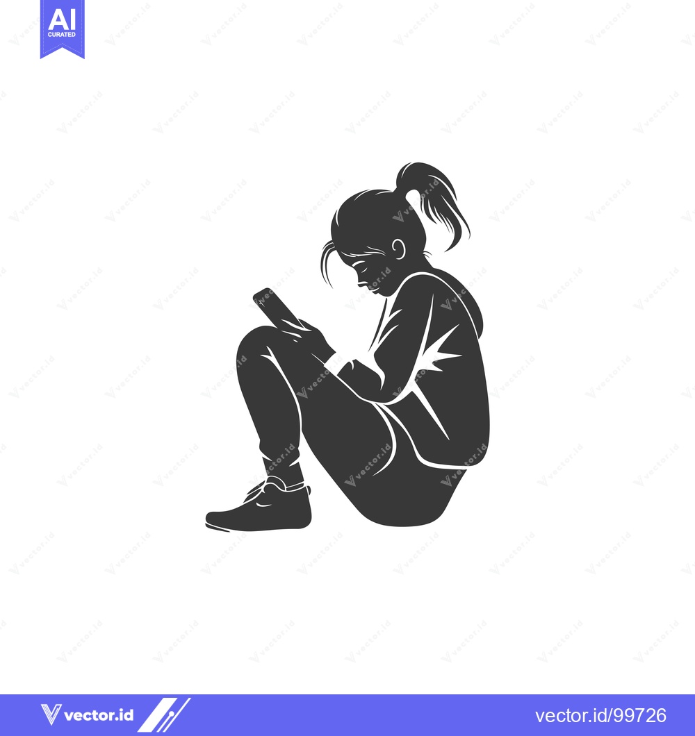 Premium Vector of Silhouette of a Woman Sitting and Looking at a Smartphone