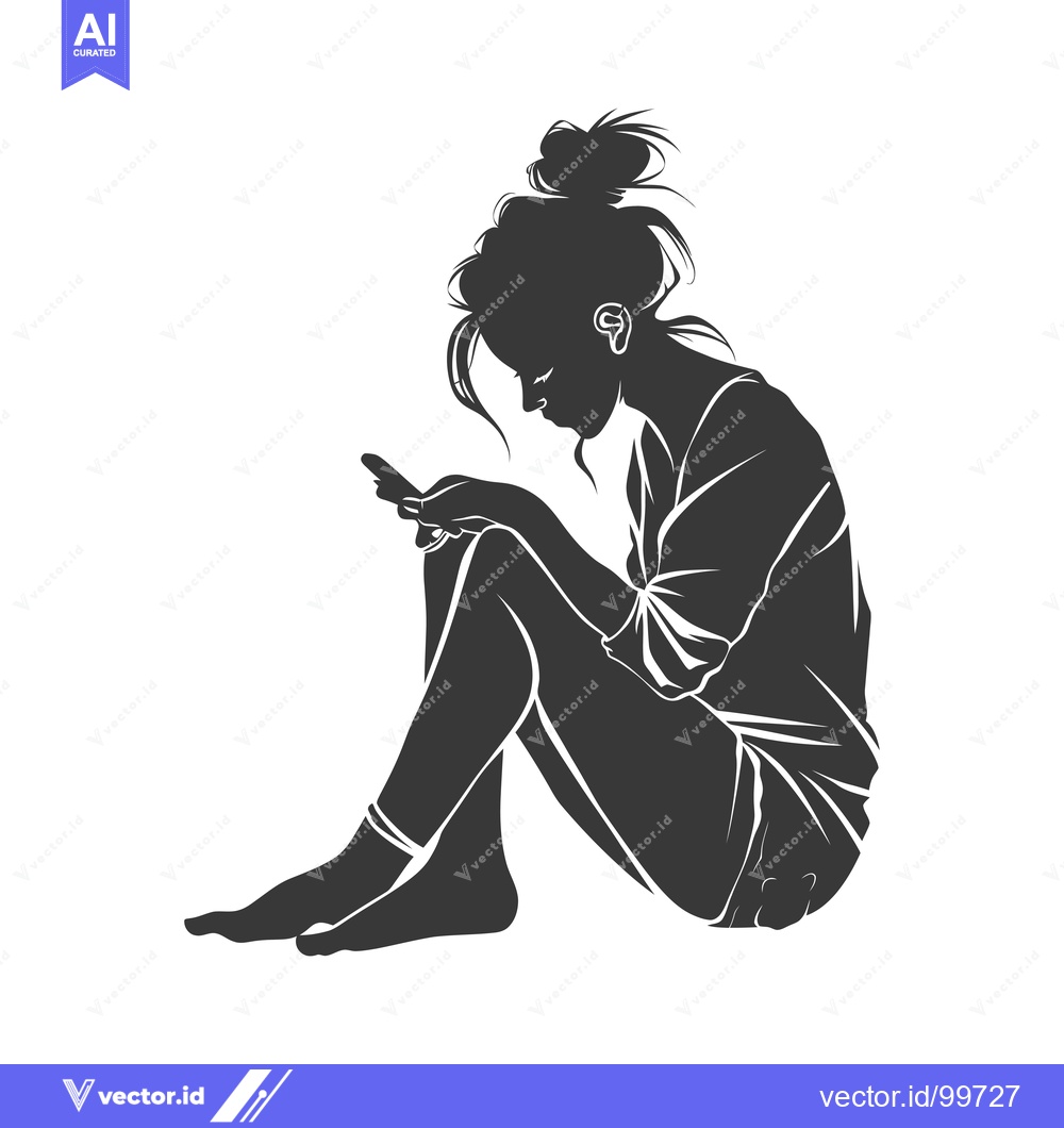 Premium Vector dari Silhouette of a woman sitting and looking at her phone