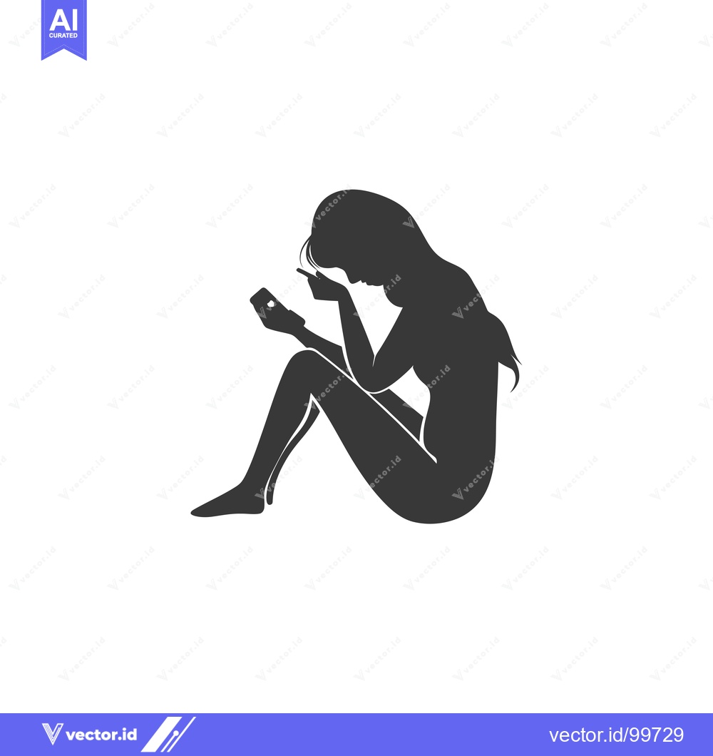 Premium Vector dari Silhouette of a woman sitting and looking at her phone