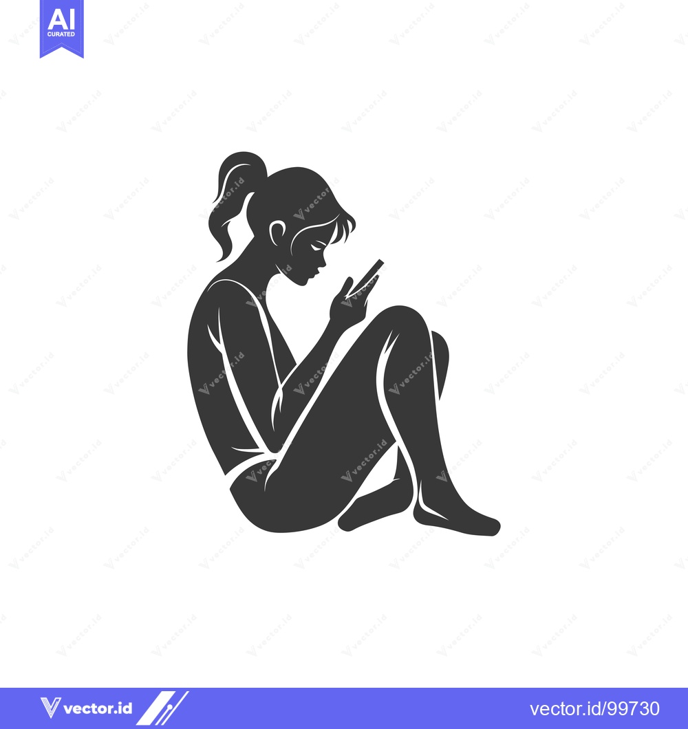 Premium Vector of Silhouette of a woman sitting and looking at her phone