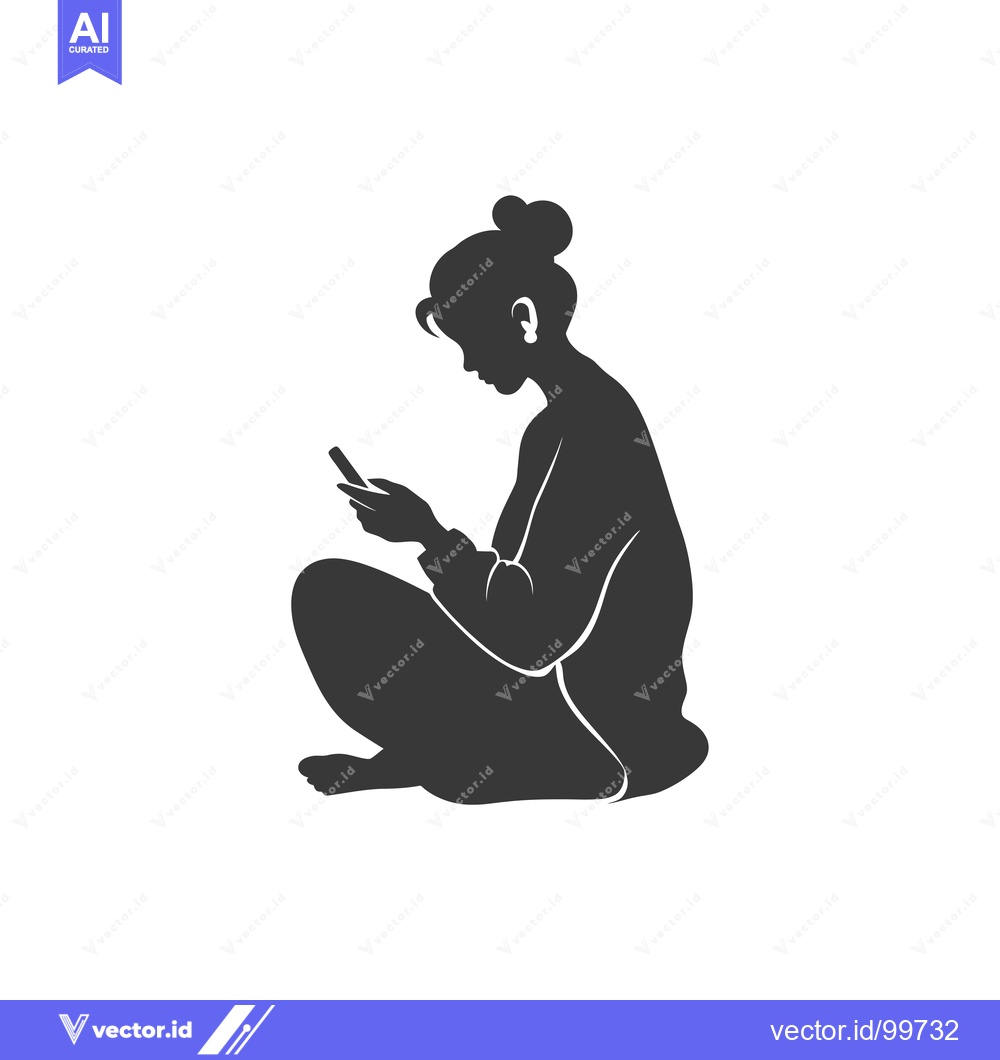 Premium Vector dari Silhouette of a woman sitting and using a phone