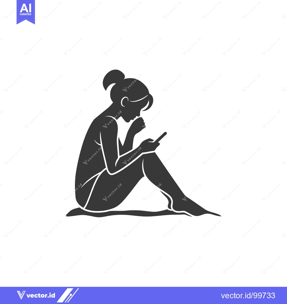 Premium Vector dari Silhouette of a Woman Sitting and Using a Phone