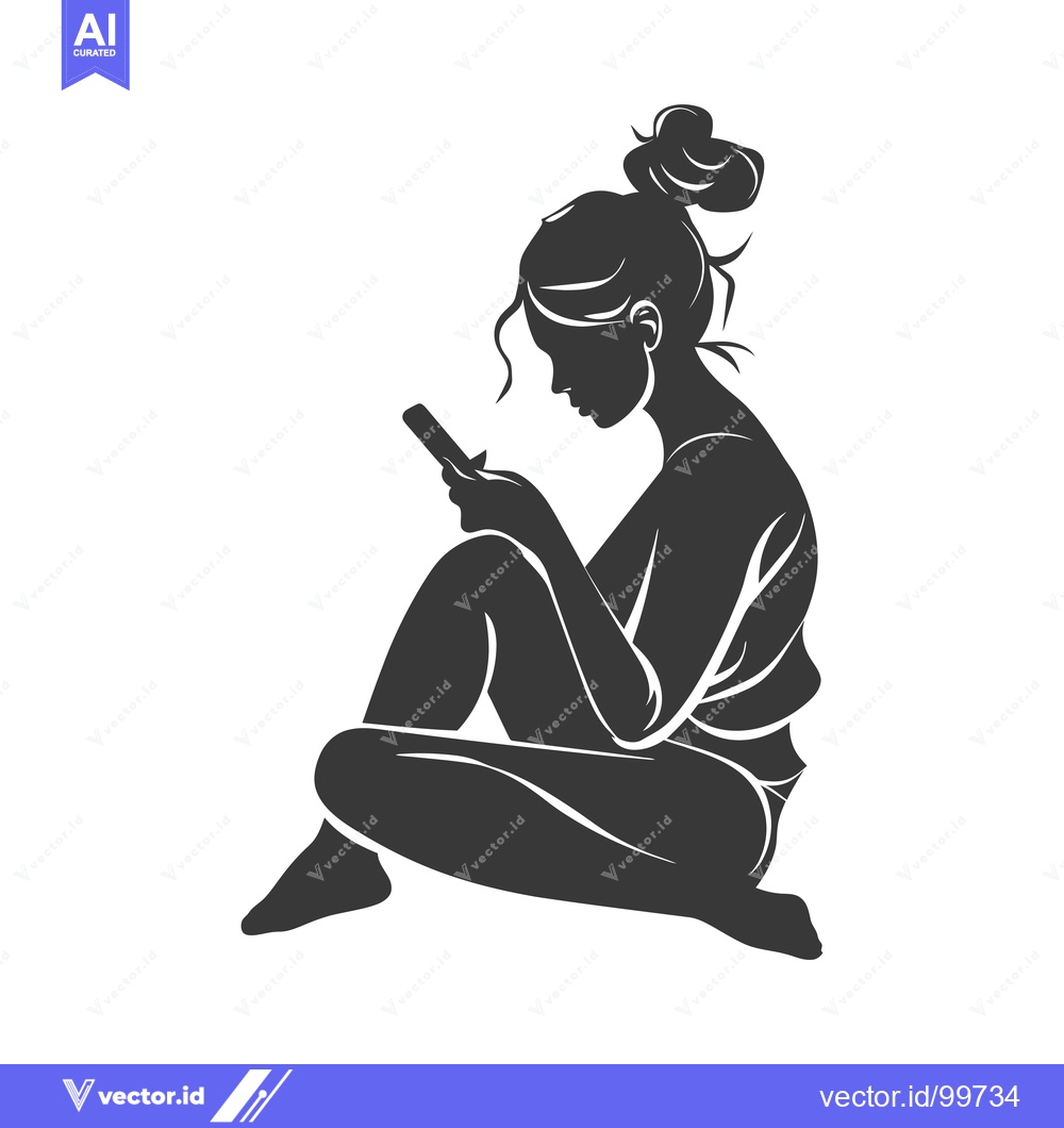 Premium Vector of Silhouette of a Woman Sitting and Using a Smartphone