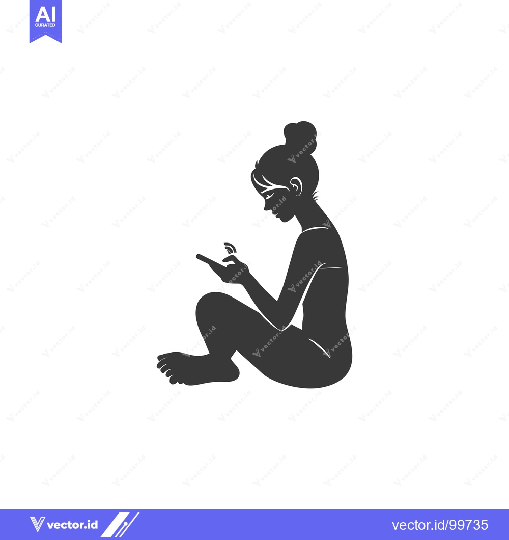 Premium Vector dari Silhouette of a Woman Sitting and Using a Smartphone