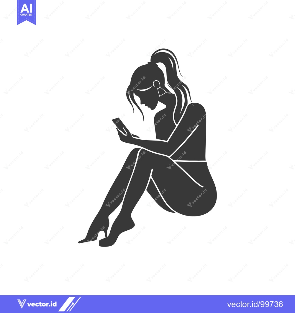 Premium Vector of Silhouette of a Woman Sitting and Using a Smartphone