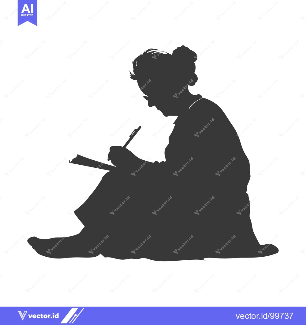 Premium Vector of Silhouette of a Woman Sitting and Writing