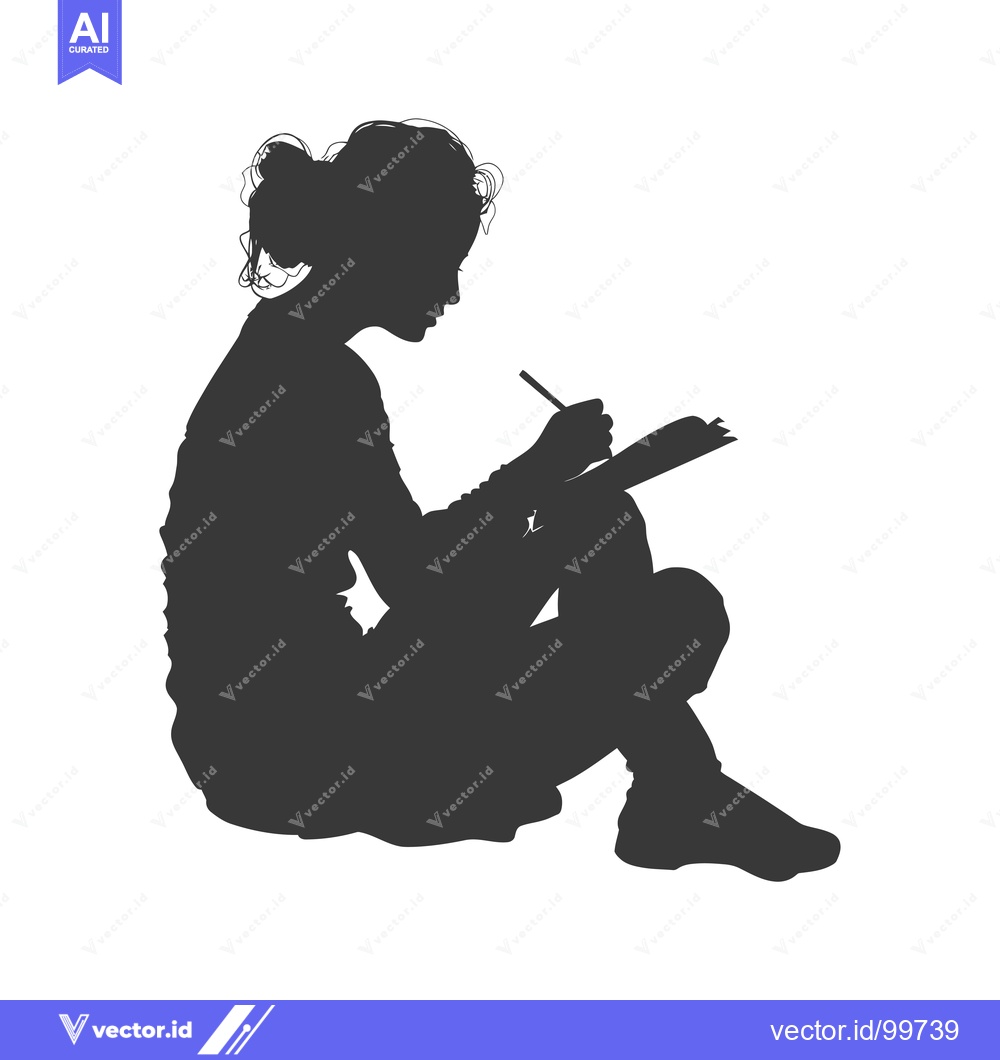 Premium Vector dari Silhouette of a Woman Sitting and Writing