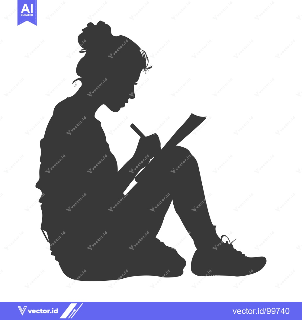 Premium Vector dari Silhouette of a Woman Sitting and Writing