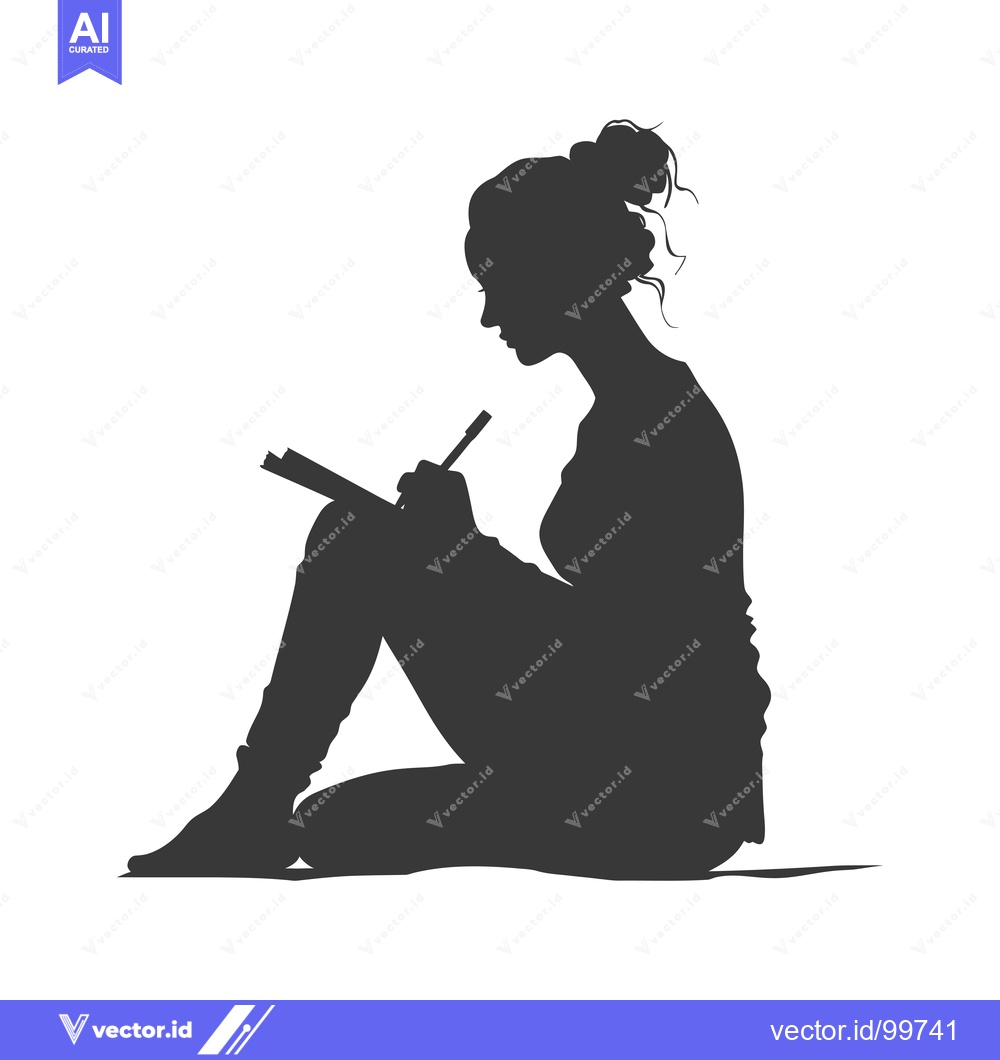 Premium Vector dari Silhouette of a Woman Sitting and Writing